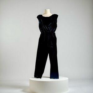 VENUS Black Velvet Jumpsuit with Crystal Neckline